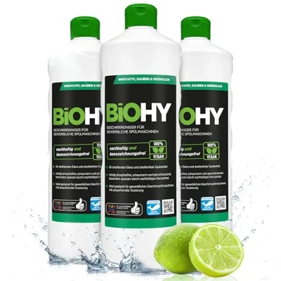 Imagen de BiOHY Detergente para lavavajillas comercial (3 botellas de 1 litro) Fórmula disolver el las grasas Apto gastronomía, industria y hogares (Geschirrreiniger)