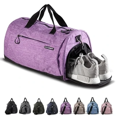 Imagen de Fitgriff® Bolsa Deporte V1 Mujer y Hombre Bolso de Gimnasio con Compartimento para Zapatos Humeda, Viaje, Entrenamiento Gym Bag (Purple, Small)