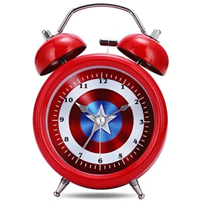 Imagen de Lafocuse Despertador Captain Analógico Silencioso, Metal Rojo Doble Campana con luz Nocturna, Infantil Reloj de Mesa para Mesilla Dormitorio 8cm