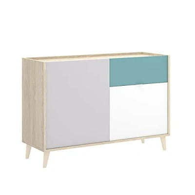 Imagen de DEKIT GRUPO RIMOBEL NOVA APARADOR DE 2 PUERTAS Y 1 CAJON CON ALMACENAJE 75X105X43 cm BLANCO / NATURAL GRIS ESMERALDA