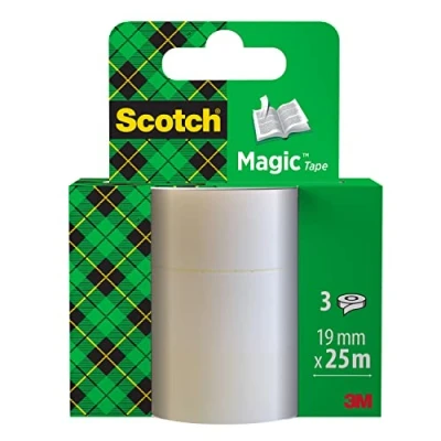 Imagen de Scotch Cinta Mágica 3 Rollos de 19 mm נ25 m Adhesiva Uso General para Reparación, Etiquetado y Sellado Paquetes Documentos