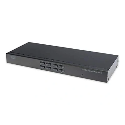 Imagen de DIGITUS DS 23200 2 Interruptor KVM Montaje en Rack Negro Periférico de Entrada (SXGA, 1280 x 1024 Pixeles, 60 Hz, USB, PS/2, VGA),8 Puertos