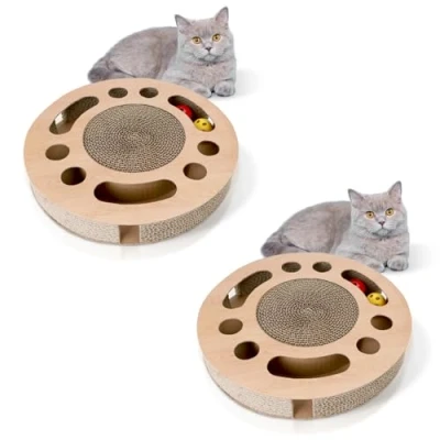 Imagen de Nobleza Rascador para Gatos con Hierba Gatera，Redonda Rascadoras de Cartón Cama 2 Juguetes Interactivos Pelotas