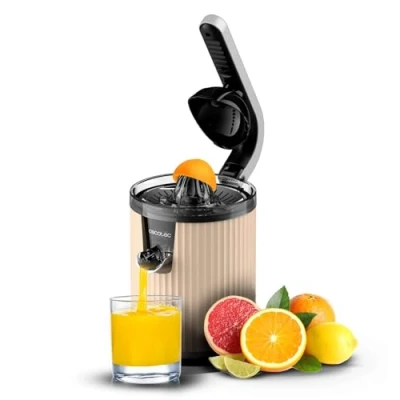Imagen de Cecotec Exprimidor Eléctrico de Brazo para Naranjas y Cítricos Xqueeze RetroJuice 600 Beige. 600W, Estilo Retro, Filtro Acero Inoxidable, Cono Plástico, Palanca Extraer Pulpa, Antigoteo