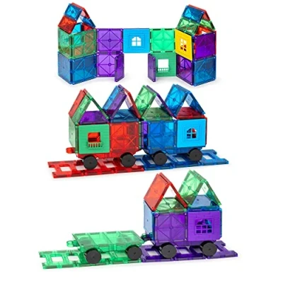 Imagen de Playmags 50Pcs 3D Bloques magnéticos para Niños Aprender Formas, Colores, y del Alfabeto Stem Juguetes Desarrollar Habilidades de Motor Creatividad