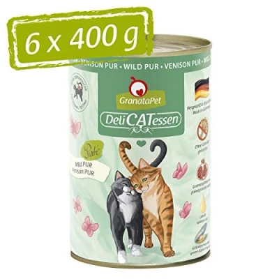 Imagen de GranataPet Delicatessen Wild Pur, Comida húmeda para Gatos, pienso sin Cereales y azúcares, Gatos con Alto Contenido de Carne aceites, 6 x 400 g