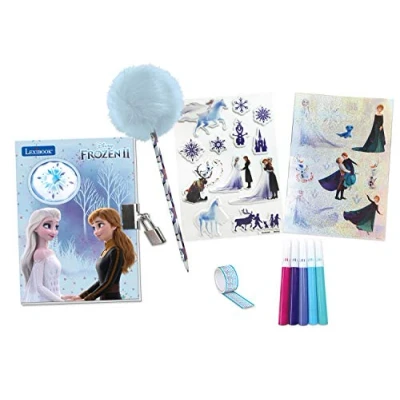 Imagen de Lexibook Frozen 2 Electrónico Diario Secreto con Accesorios, Efectos de luz, candado y Llave, Pegatinas, bolígrafo Borla, Azul/Violeta, Dibujo Animado, Color