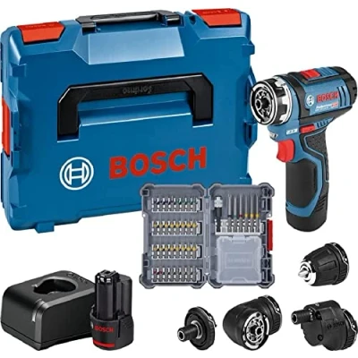 Imagen de Bosch Professional 12V System GSR 15 FC Atornillador a batería (30 Nm, 4 cabezales FlexiClick, 2 baterías x 2.0 Ah, 40 acc., en L BOXX 136) Amazon Exclusive