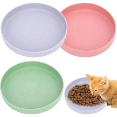 Imagen de 3 cuencos para gatos, comedero tricolor, 18 cm, cuenco de silicona ancho, comida seca y húmeda (verde, rosa, morado)