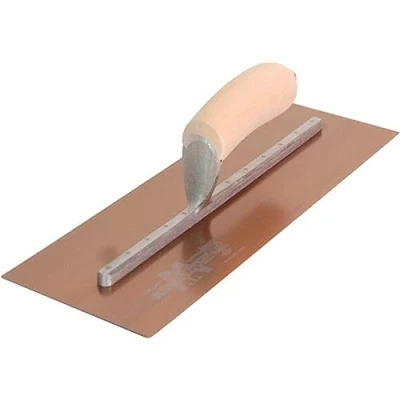 Imagen de Llana alisadora PermaShape de Marshalltown, forma plana, con mango madera, acero dorado, perfecta para yeseros y escayolistas, dimensiones: 330x127 mm