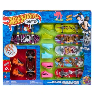 Imagen de Hot Wheels 8 Tablas de Skate con 4 Pares Zapatillas para Dedos, monopatín Juguete, +5 años (Mattel HMY19)