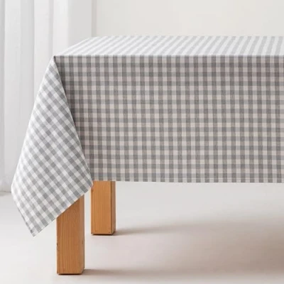 Imagen de GAMUSI Mantel Antimanchas Tacto Tela Rectangular Cuadro Vichy, algodón Impermeable, 140x180 cm Color Gris Claro