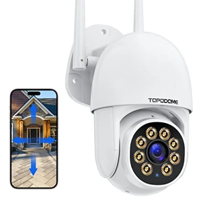 Imagen de Topodome 360 Camara Vigilancia WiFi Exterior, 1080P PTZ Cámara IP Interior con Detección de Movimiento Humano, Seguimiento Automático, Visión Nocturna (Infrarroja &amp; Color), Audio Bidireccional