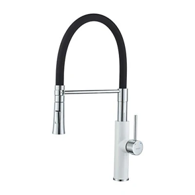 Imagen de Ibergrif, Grifo Mezclador de Cocina Profesional con Ducha Mano y Caño Flexible, Griferia para Fregadero Monomando Extensible, Blanco/Negro