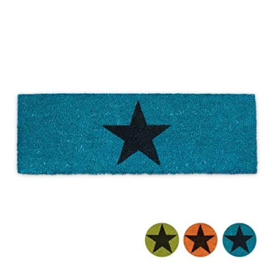 Imagen de Relaxdays Narrow Doormat Star Felpudo Estrella para la Entrada, 1.5 x 75 25 cm, Fibra de Coco y PVC, Antideslizante, Color Azul, Caucho, 1,5 cm