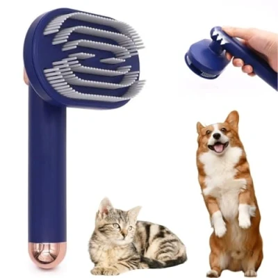 Imagen de Cepillo para Gato y Perro con Pelo Corto largo Peine Autolimpiante Suave Gatos Perros Azul Accesorios de Cuidado Mascotas Ideal Eliminar Suelto Mantener el Pelaje Brillante