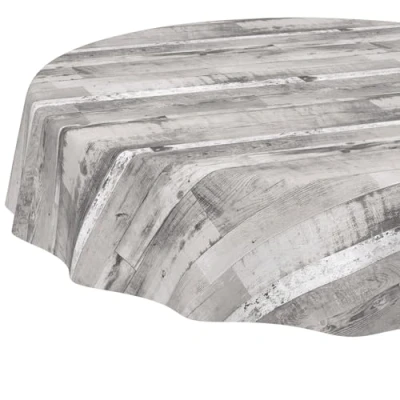 Imagen de ANRO Mantel de hule lavable con un trapo efecto entablado, color gris, redondo, 140 cm