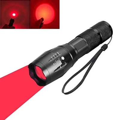 Imagen de BESTSUN Linterna LED de luz roja, linternas caza tácticas rojas Antorchas señal Zoom ajustable Enfoque 1 Modo para visión nocturna Astronomía Pesca Aviación