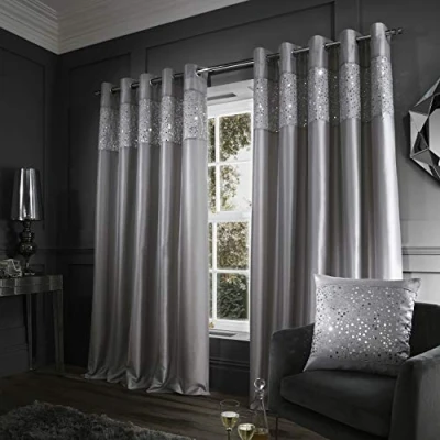 Imagen de Catherine Lansfield Glitzy Par de Cortinas, sintético, Gris, W 66&quot; x L 72&quot; (1 Panels)