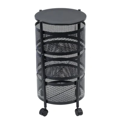 Imagen de Fiauli Carrito de almacenamiento cocina, cesta giratoria circular 5 niveles, estante grande con ruedas 360 grados, alambre metal para frutas y verduras
