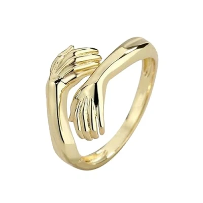 Imagen de Bcenoilua Anillo Abrazo de Plata Ley 925 para Mujer Anillos Promesa Ajustables Parejas Manos Abierto Mujeres y Hombres Regalo Joyería Personalizada Esposa Novia