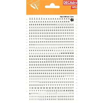 Imagen de APLI DD21F Letras y números transferibles negros 2,5 mm, 731 caracteres