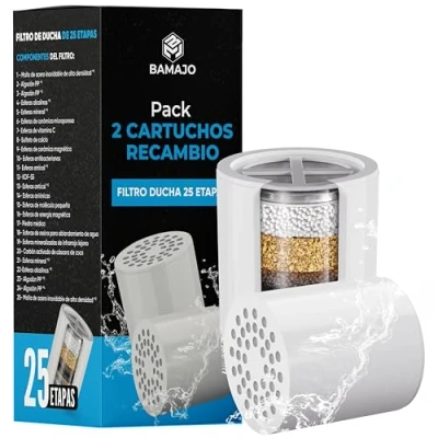 Imagen de BAMAJO© Pack 2 Cartuchos Recambio Filtro Ducha Universal 25 Etapas