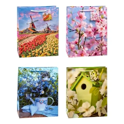 Imagen de TSI 83310 Bolsas de regalo, 12 unidades, 4 modelos surtidos con decoración primaveral