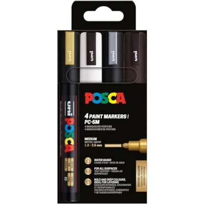 Imagen de Uni Ball 182544 POSCA Marker Set, 4 rotuladores acrílicos PC 5M, rotulador permanente 1,8 2,5 mm punta redonda