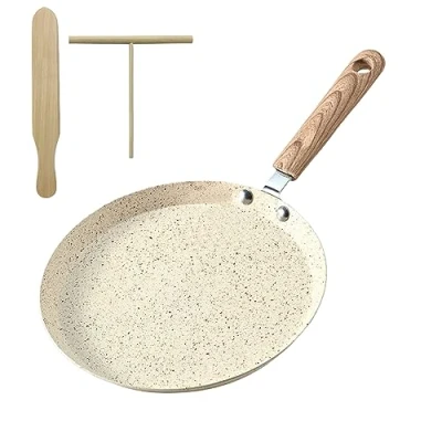 Imagen de sartén para crepes con revestimiento antiadherente de 22 cm: tortitas aluminio fundido distribuidor masa y pala madera, crepé, inducción otras