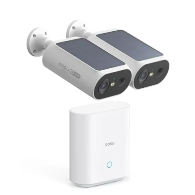 Imagen de AOSU 3MP Cámara Vigilancia WiFi Exterior Solar con Bateria Homebase y 2 Cámaras, sin Cuotas Mensuales &amp; Panel Integrado 2.4G/5Ghz WiFi, Visión Nocturna a Color, 32GB Almacenamiento Local