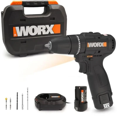 Imagen de Taladro percutor a batería WX121 WORX Motor sin escobillas 12V Máx. 40Nm Incluye 2 baterías 2Ah, cargador y maletín Potente ligero Manejable