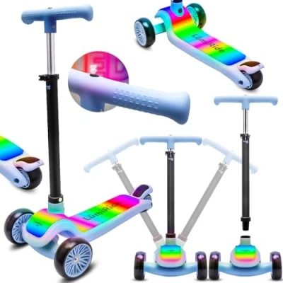 Imagen de LUMI Ride Patinete Infantil Balance Tres Ruedas LED 3+ Azul, Plegable, Manillar Ajustable, Freno de Pie, Plataforma Antideslizante, Desmontable