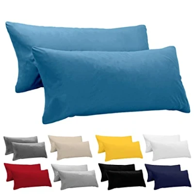 Imagen de Dreamzie Funda Almohada 40x145 (Juego de 2) Azul para Las Almohadas 40 x 145 cm 100% Algodon Jersey Cojin Cama Protector