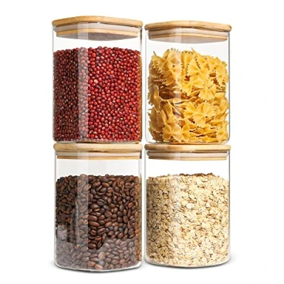 Imagen de ComSaf 1100ml Tarros de Cristal con Tapa Conjunto 4, Botes Vidrio Borosilicato y Anillo Sellado Silicona, Hermético Transparente Cocina Recipientes para Alimentos