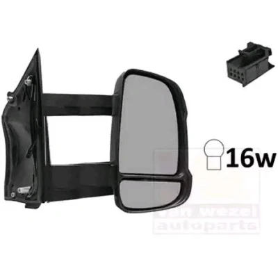 Imagen de espejo retrovisor Van Wezel 1651828 derecha negro completo, convexo, para ajuste elect. espejo, calefactable, con gran angular, brazo la