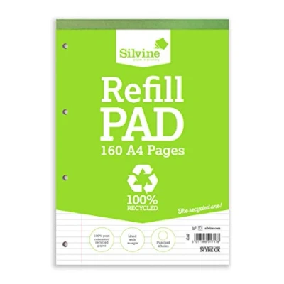 Imagen de Silvine Everyday Ref RE4FM Bloc de hojas recambio espiral doble (6 unidades, papel reciclado, A4, 160 hojas, 70 g/m², raya 8 mm, con margen)
