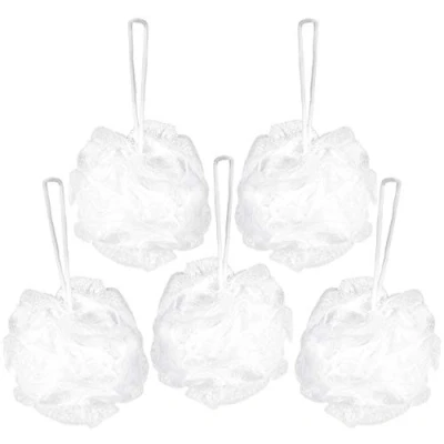 Imagen de BRUBAKER Cosmetics Esponjas de Flor Exfoliante Malla Nylon para el Cuerpo Puff Pufs Bola Baño y ducha 5 piezas Blanco