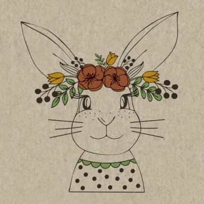 Imagen de 25 Servilletas sostenibles de papel reciclado Pascua Coneja dama con Decoración flores como mesa. diseño. ecológica sostenible reciclado.