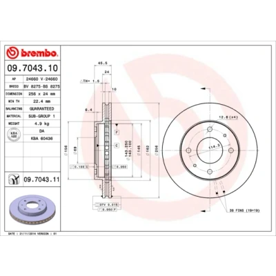 Imagen de BREMBO Disco de freno MITSUBISHI: Lancer 7 Limousine, GALANT 6, Carisma Berlina 24mm 4 ventilación interna 09.7043.10 308729268,MB928994,MR128153