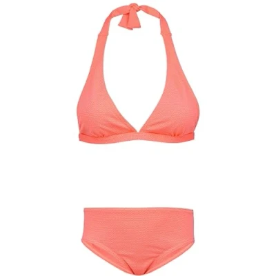 Imagen de Aquarti Conjunto de Bikini para Niñas Bustier Breve Traje Baño Dos Piezas, Atar Jacquard Lunares Naranja, 158