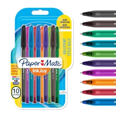 Imagen de Paper Mate InkJoy 100 CAP, bolígrafo con capuchón, punta media de 1 mm y alegres colores surtidos, paquete 8 + 2 (1956751)