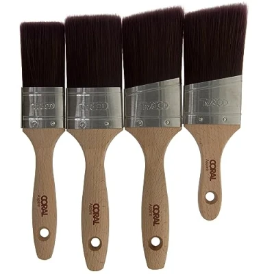 Imagen de Coral 31748 Aspire Juego de 4 Pinceles Profesionales Perfil Ovalado Recto Firme para un Acabado Ultra Suave y preciso con emulsión Comercial Brillante FSC Madera 1.5&quot;, 2&quot;, 2&quot; en ángulo,