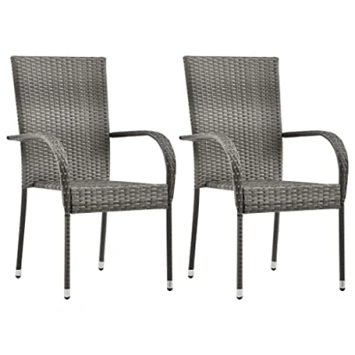 Imagen de vidaXL Sillas de Jardín Apilables 2 Unidades Aire Libre Patio Balcón Terraza Tumbona Comedor Asiento Butaca Muebles Ratán Sintético Gris