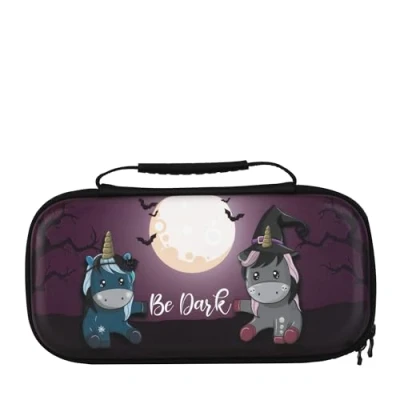 Imagen de Konix Unik Funda de transporte y protección Nintendo Switch, Switch Lite OLED Almacenamiento 8 juegos Diseño Be Dark, unicornios