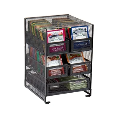 Imagen de Mind Reader Network Collection organizador de té 5 compartimentos, capacidad para 120 bolsas té, encimera, malla metálica, color negro