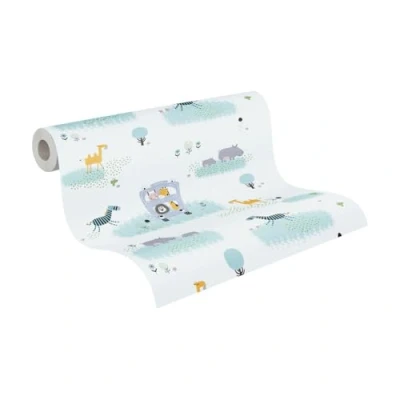 Imagen de A.S. Création 381141 Little Love Papel pintado para habitación infantil, diseño de animales, color verde, gris, amarillo y blanco