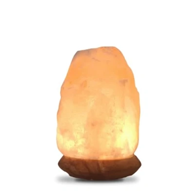 Imagen de Lámpara USB de cristal sal Himalaya Rock 100% auténtico del natural tallado a mano base madera cable alimentación incluido aproximadamente 500 g