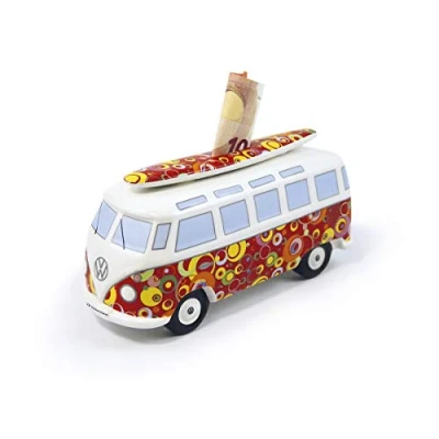 Imagen de BRISA VW Collection Hucha de Cerdito T1 Camper Bus Samba y Tabla Surf (Classic Bus/Rojo)