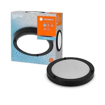 Imagen de LEDVANCE BATHROOM CLASSIC ROUND Badezimmer Deckenleuchte 280mm, schwarz, E27 Sockel, kann mit smarter Lampe bestückt werden, hochwertige Verarbeitung, Zylinderform, IP44 Schutzklasse